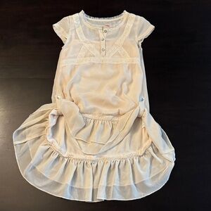 Mia Joy  Toddlers Cream Lace Trim Dress with double ruffle lifted hem Size 2